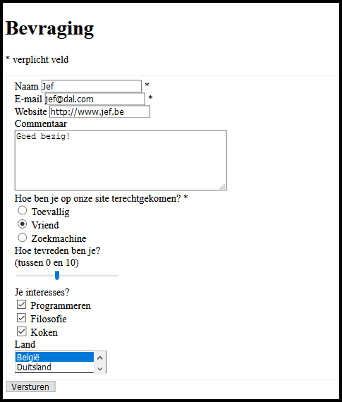 bevragingsformulier HTML resultaat